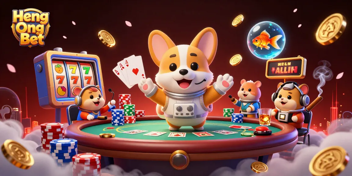 Experience thrilling action at Heng Ong Bet with a dynamic 3D casino illustration featuring playful characters and vibrant game elements.