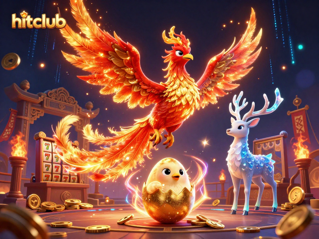 Experience thrill at hitclub while playing slots with vibrant phoenix and mystical stag.