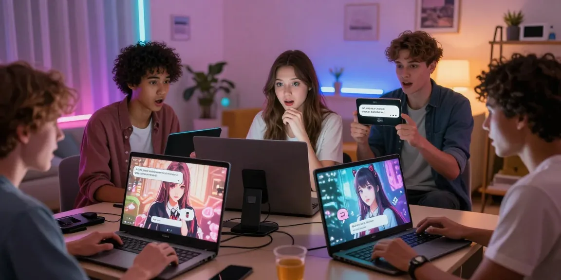 Interactive scene featuring users engaged with hentai chat AI, showcasing creativity and excitement in digital conversations.