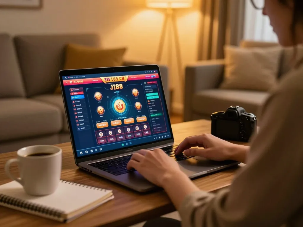 Player strategizing for a J188 gaming session at home with focused expressions and game interface