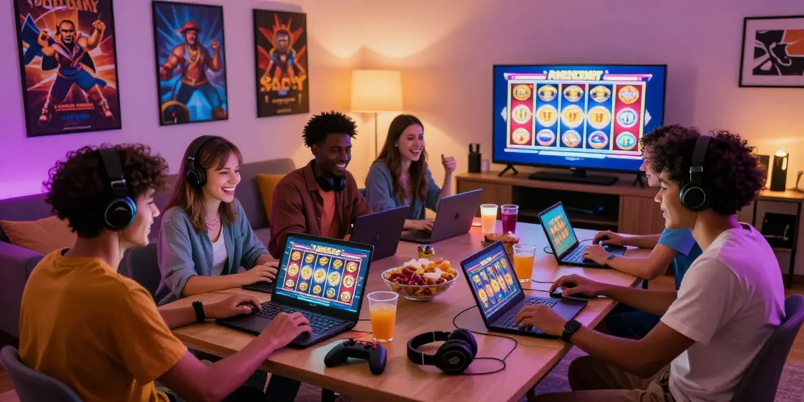 Friends enjoying slot online gacor in a vibrant gaming setup.