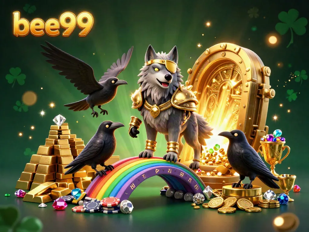 Engage with bee999's casino world through 3D representation of a Norse-style gaming scene filled with treasures.