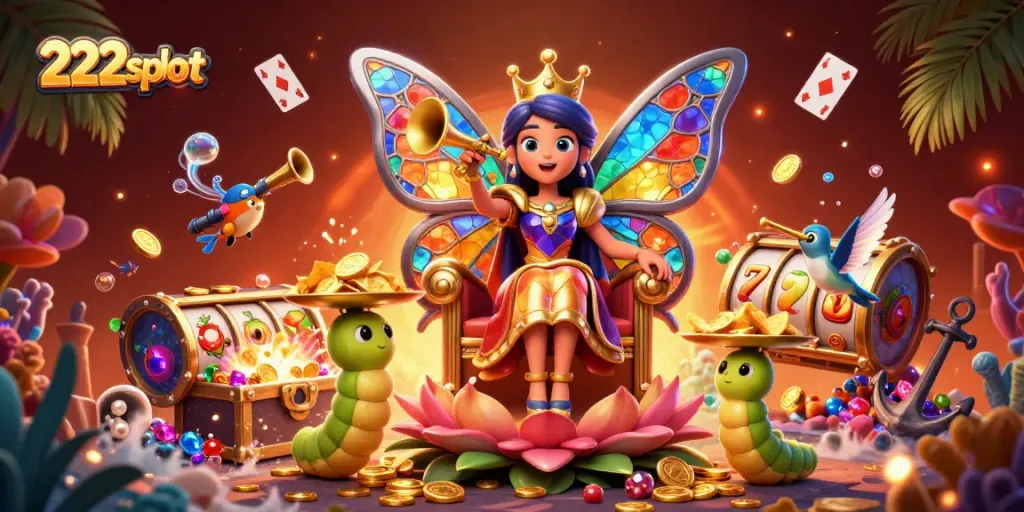 Menggandakan keberuntungan Anda di 222slot dengan ilustrasi kasino penuh warna dan elemen slot yang menakjubkan.