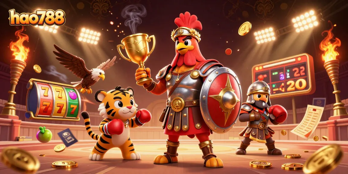 HAO788 menghadirkan slot menarik dengan gladiator jantan dan harimau kecil siap bertarung.