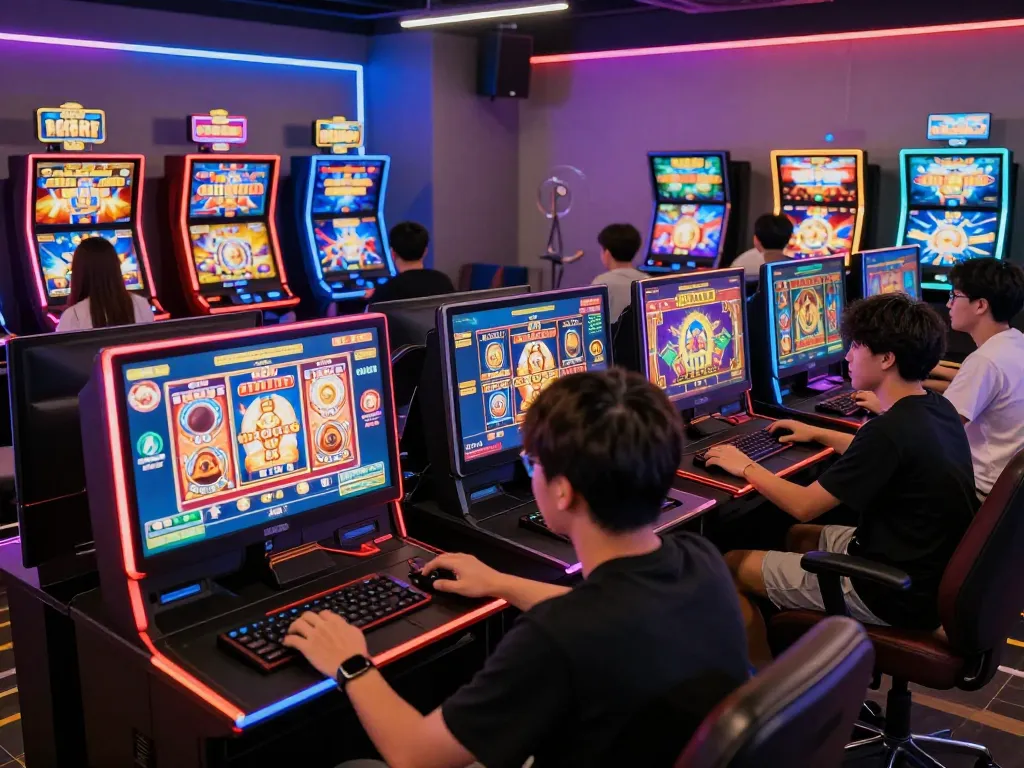 Suasana permainan yang menarik yang menunjukkan pemain terlibat dengan permainan situs slot gacor dalam suasana yang hidup.
