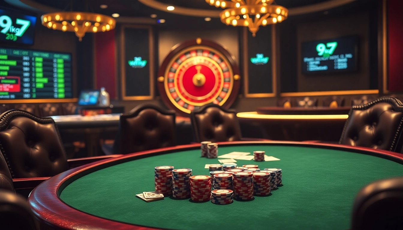 Engaging high-stakes poker scene featuring vibrant chips and cards at 79king casino.