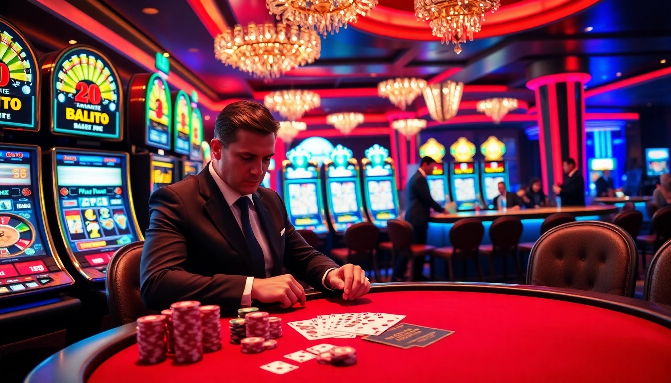 KJC players strategizing at a poker table in a luxurious casino setting.