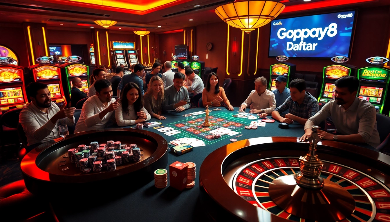 Players engaging at a casino table while exploring Gopay88 Daftar for online gambling strategies.
