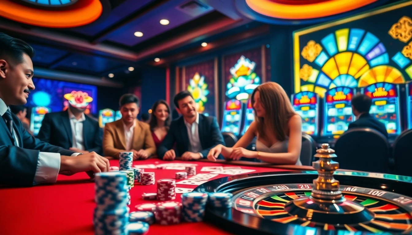 Experience the excitement of casino gaming with 555win's vibrant table scene and engaging players.