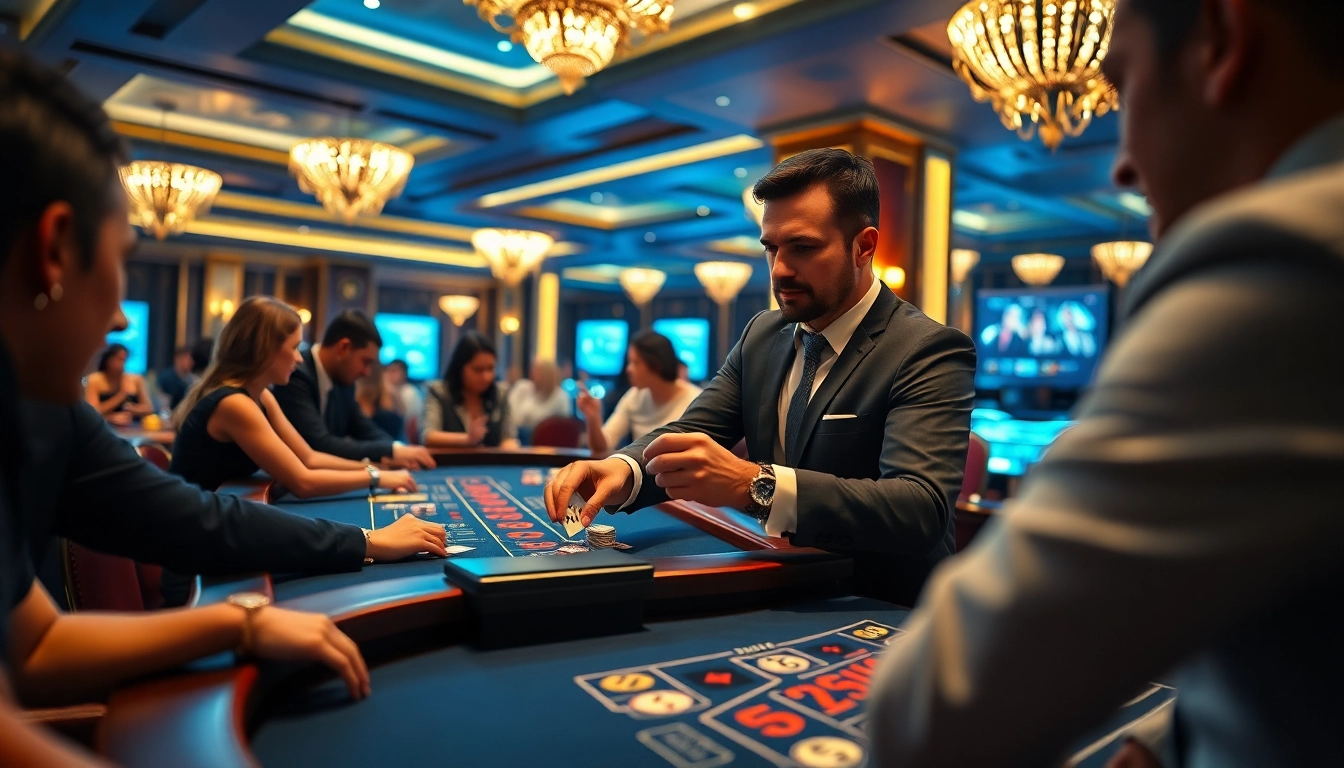 에볼루션 바카라 게임을 플레이하는 활기찬 카지노 환경을 보여줍니다.